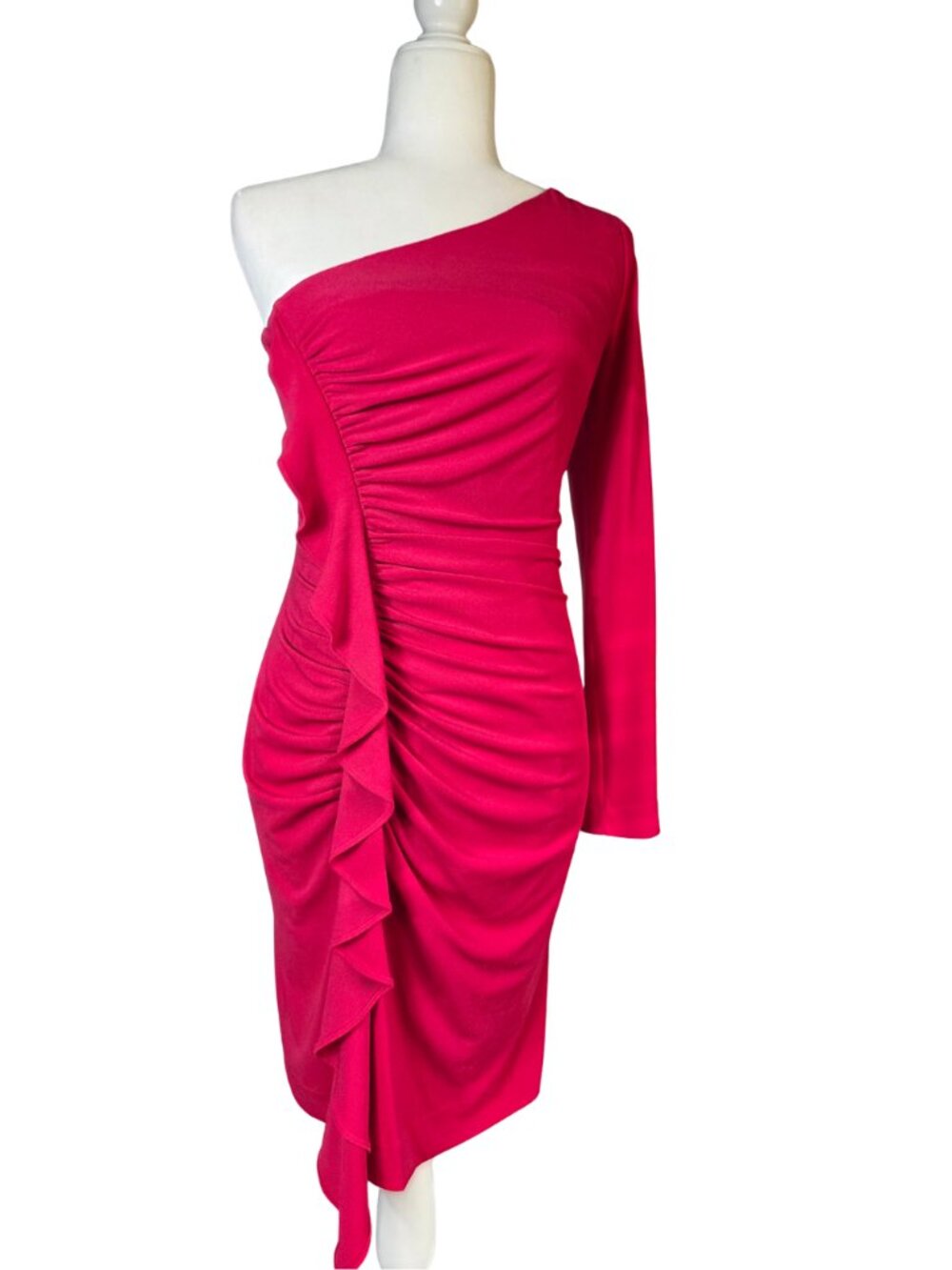JESSICA SIMPSON 1-Shoulder Ruched Red Ruffled Dress NWT size8